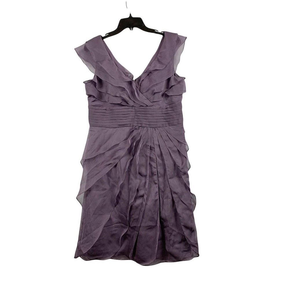 🌷Adrianna Papell Purple Ruffle Sleeveless Knee Length Dress Size 12P